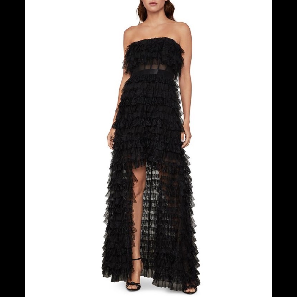 BCBGMaxAzria Black Strapless Ruffle High-Low Dress - Picture 3 of 5